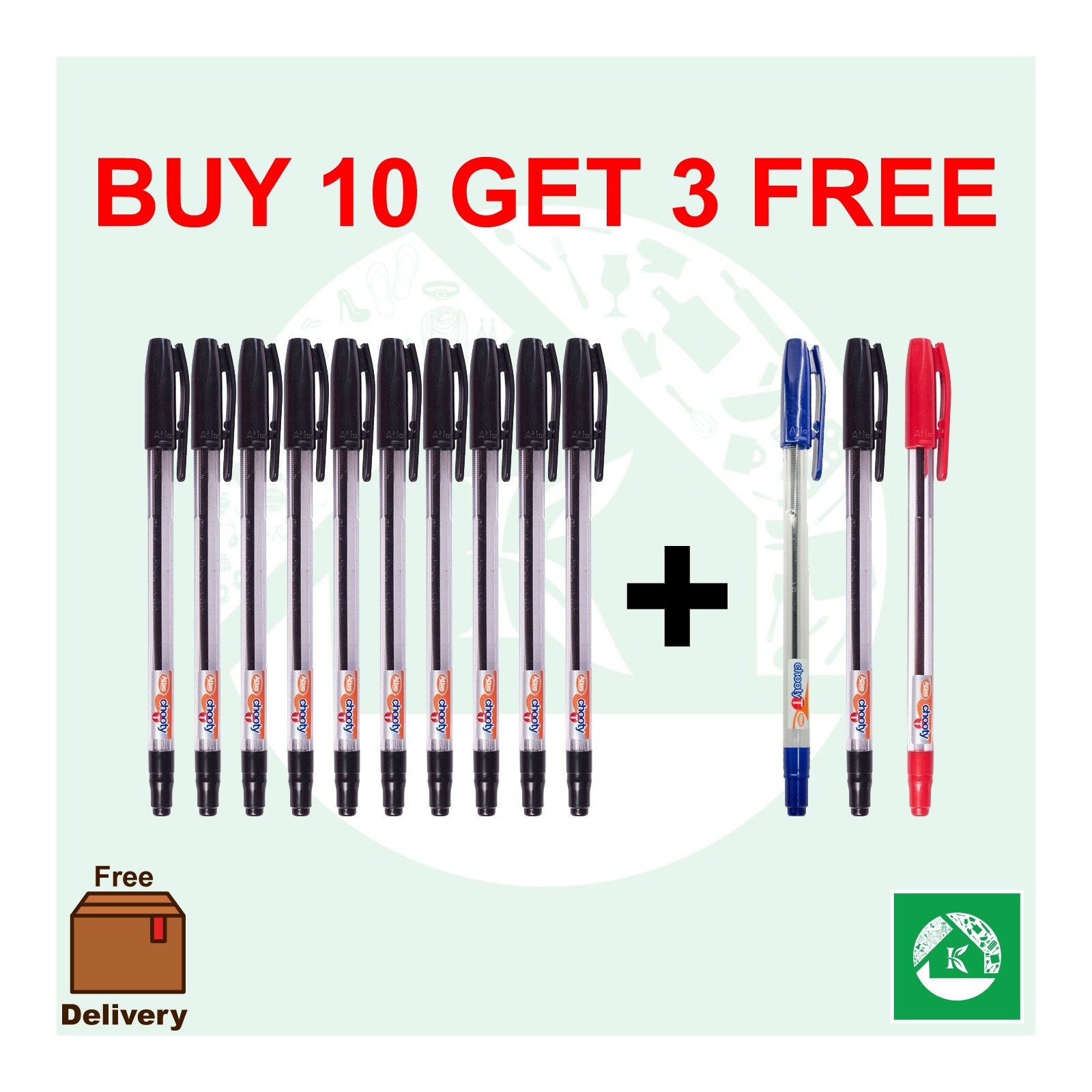 Atlas Chooty T Ballpoint Pen Smooth Blue,Black,Red, Buy 10 get 3 FREE. Free Ship