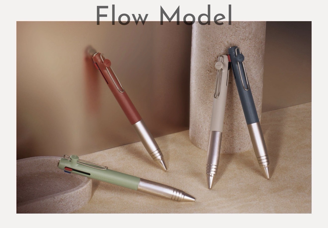 Uni-Ball Zento Flow Model 3-Color Ballpoint Pen 0.5mm 2 Pieces Beige & Burgundy