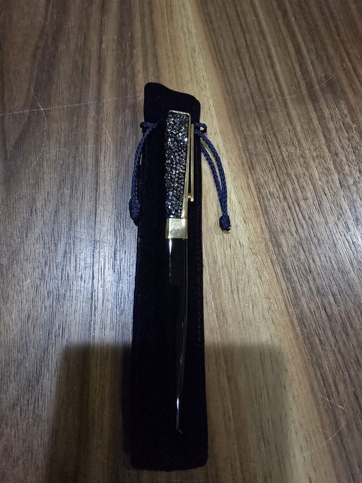 Swarovski Crystal Ballpoint Pen Black Metal with Gold Trim, Black Ink