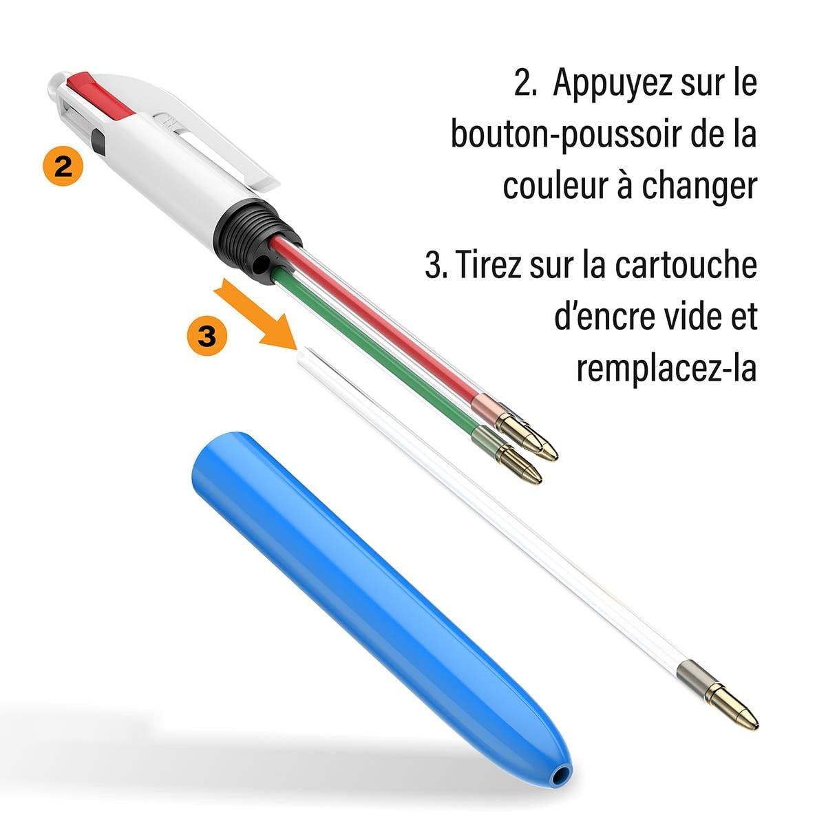 BIC 4 Colours Pen Ink Refill Set Blue Green Black Red Medium Tip 0.4mm
