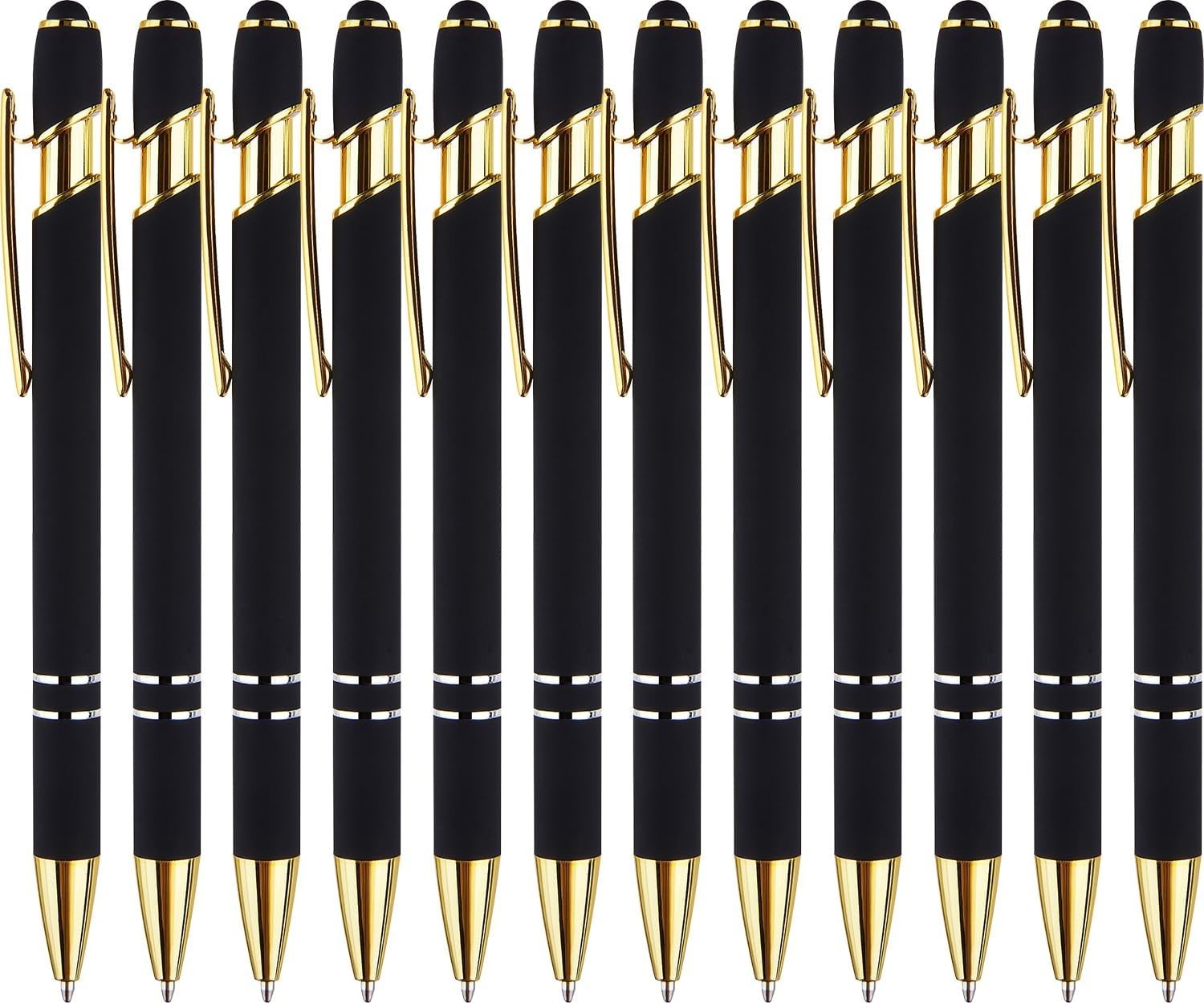 12 Pack Black Gold Ballpoint Pen with Stylus Tip 1.0 Mm Black Ink Smooth Writing