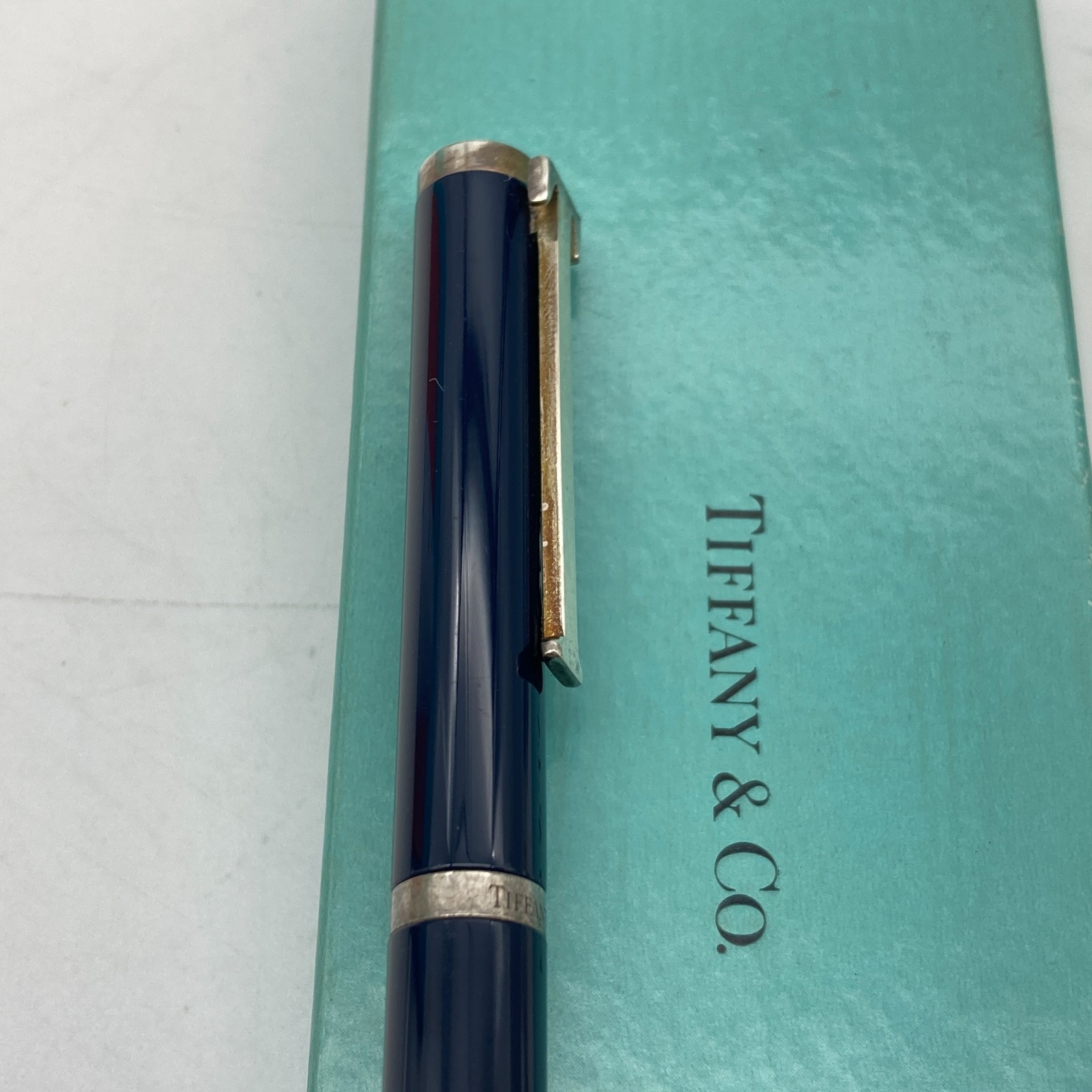 Tiffany & Co. Ballpoint Pen T Clip Navy Enamel Silver Black ink 31.4g