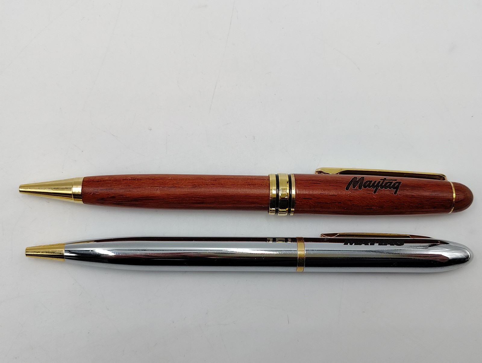 Vintage 1986 Maytag Wood & Chrome Pen Set Retirement Commemorative