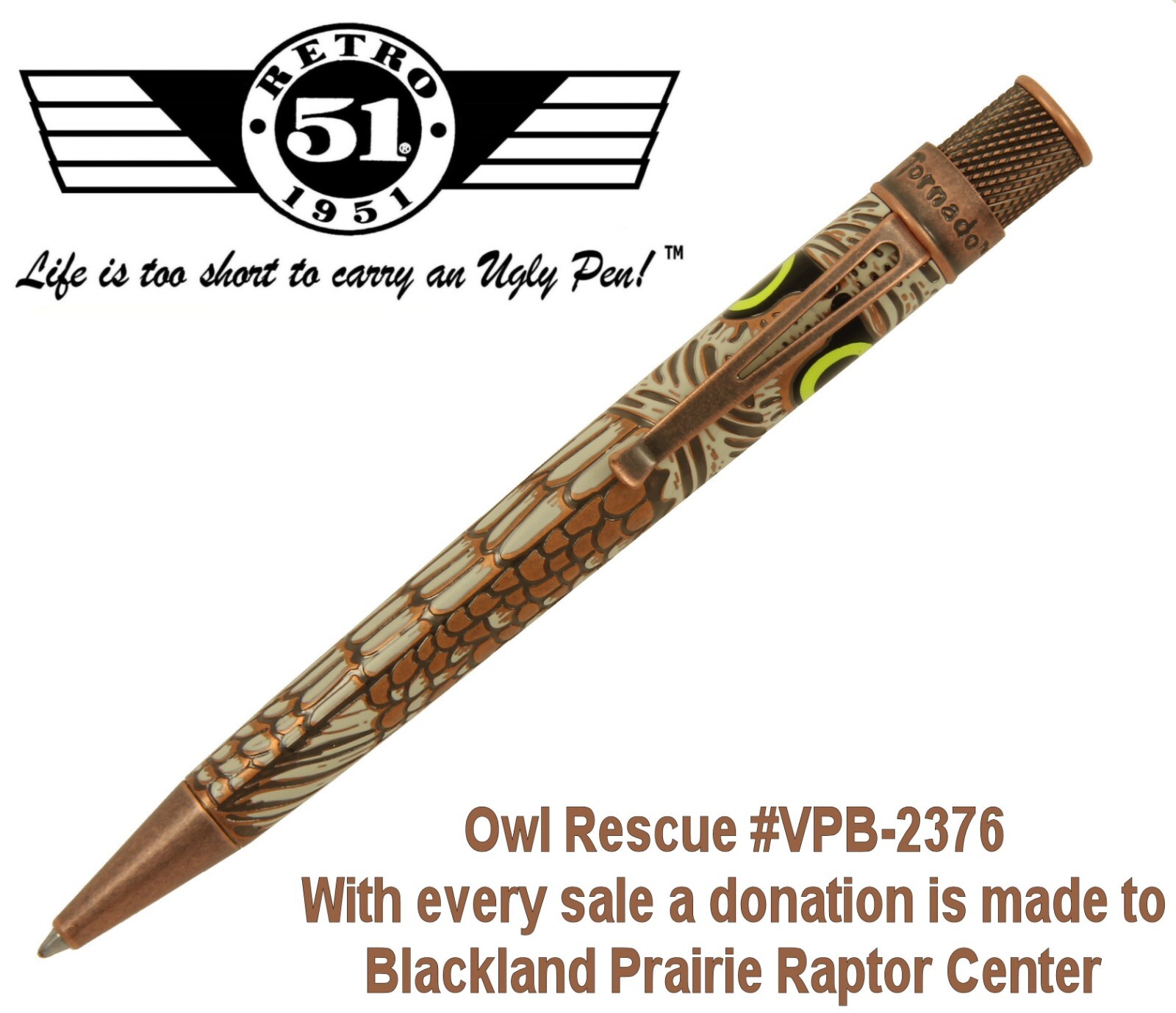 Owl Rescue / Acid Etched Twist Action Ballpoint Pen #VBP-2376 By Retro 51