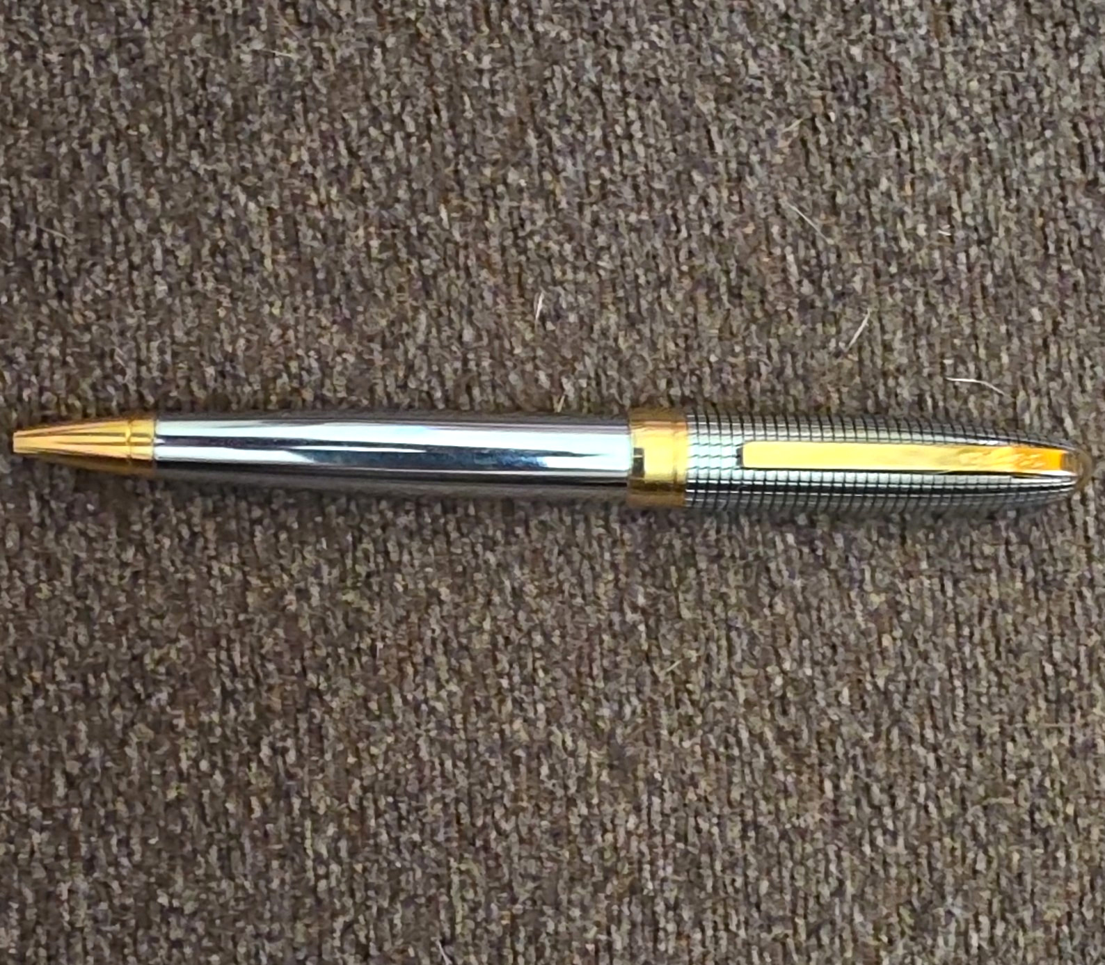 Cross Metal Ballpoint Pen Silver Tone Gold Trim Blue Ink Textured Grip