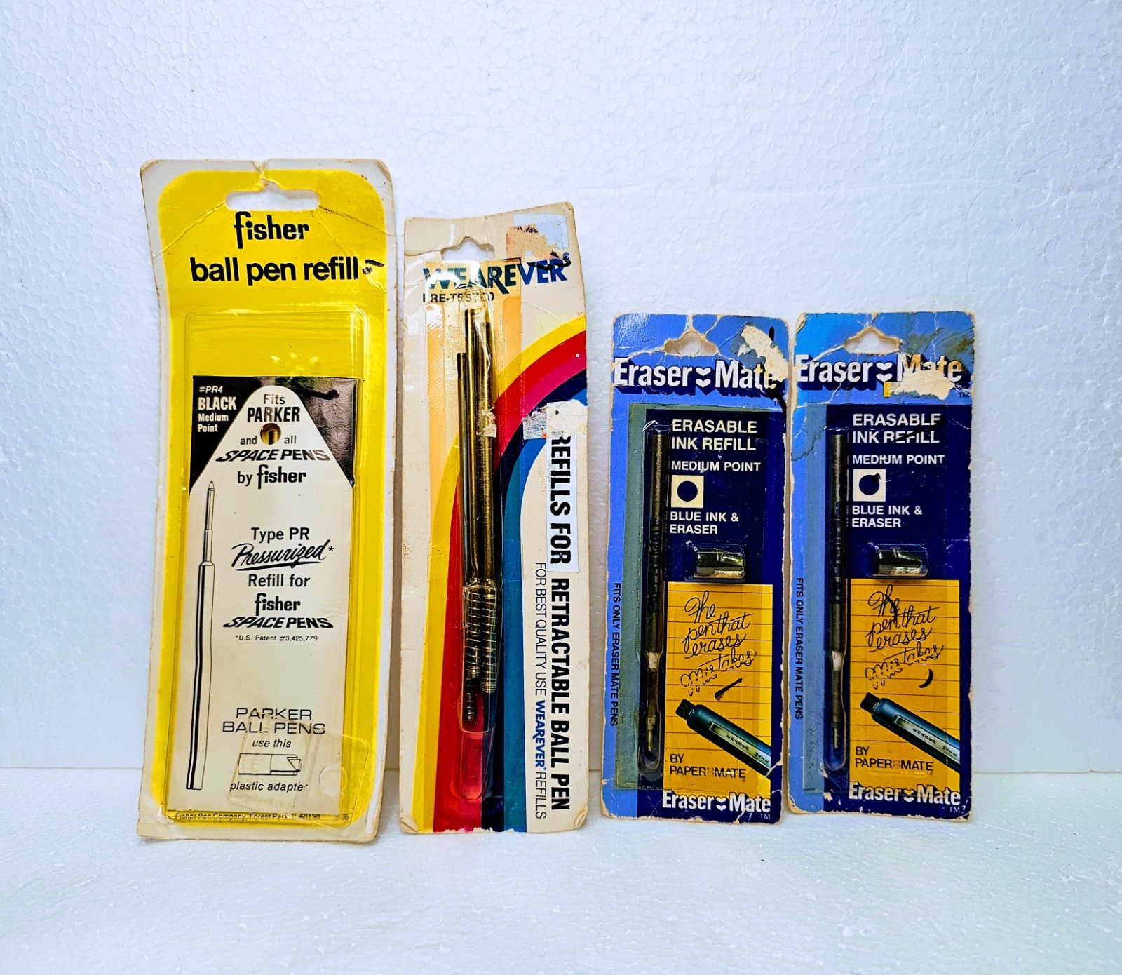 Vintage Set Of 4 Eraser Mate Fisher Wearever Black Blue Ink Pen Refills NOS