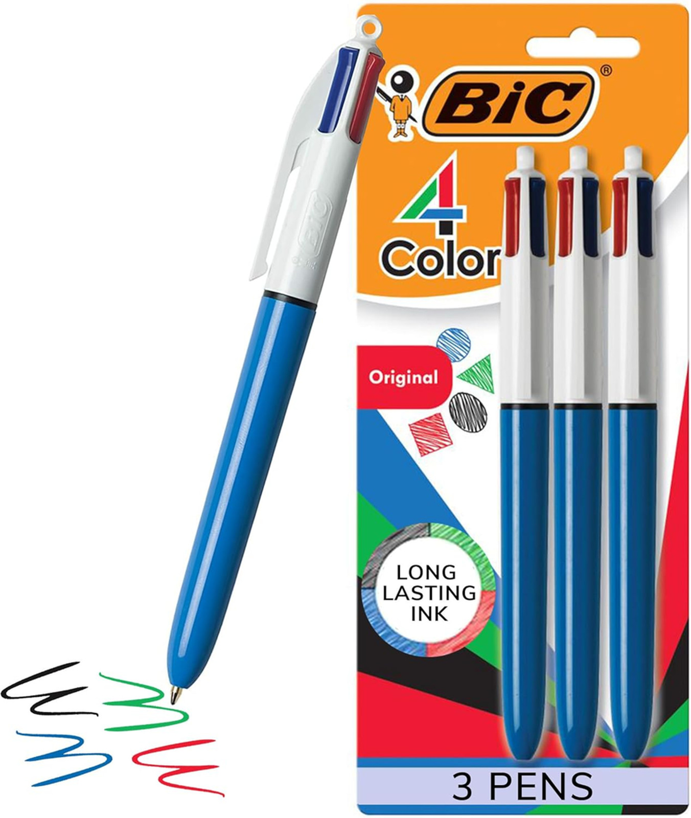Multicolor Ballpoint Pen Pack of Three with 1.0 mm Medium Point, Retractable