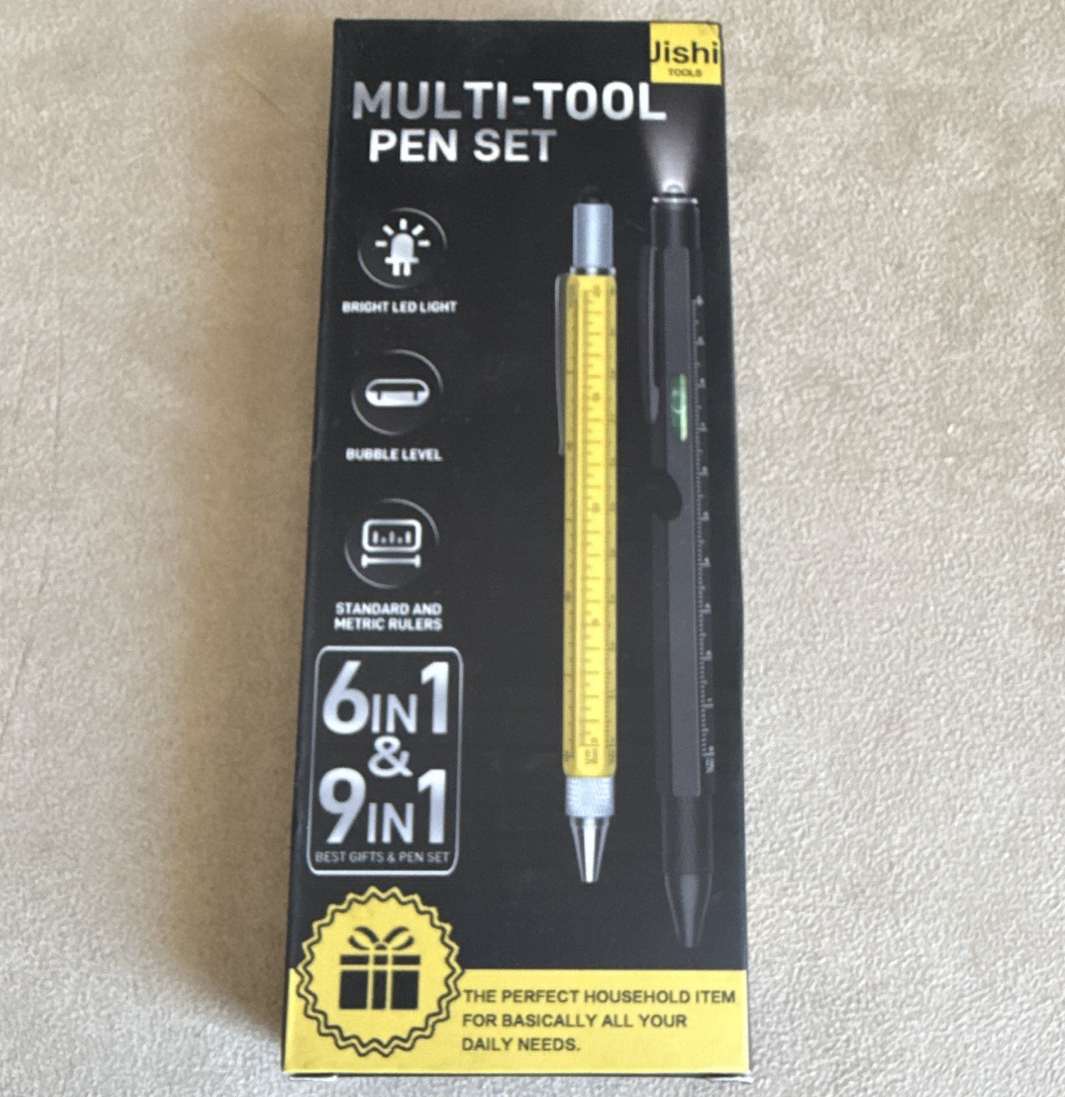 Jishi Tools 2pc Multi-Tool Pen Set Aluminum LED Level Metric/Standard Ruler