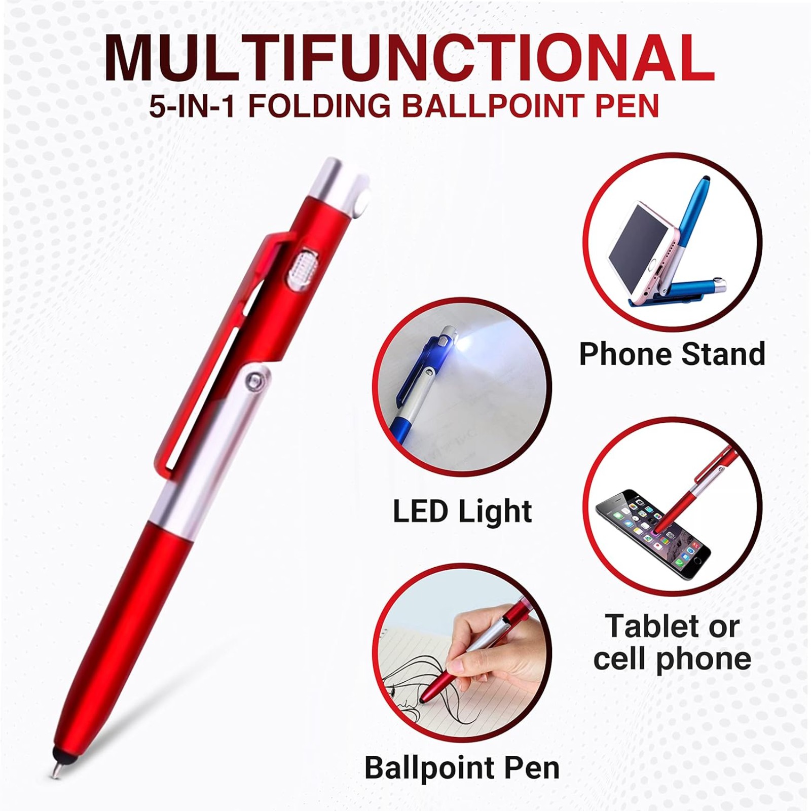 25 PCS MULTIFUNCTIONAL 5-in-1 Folding Ballpoint Blue Pen with Black Ink