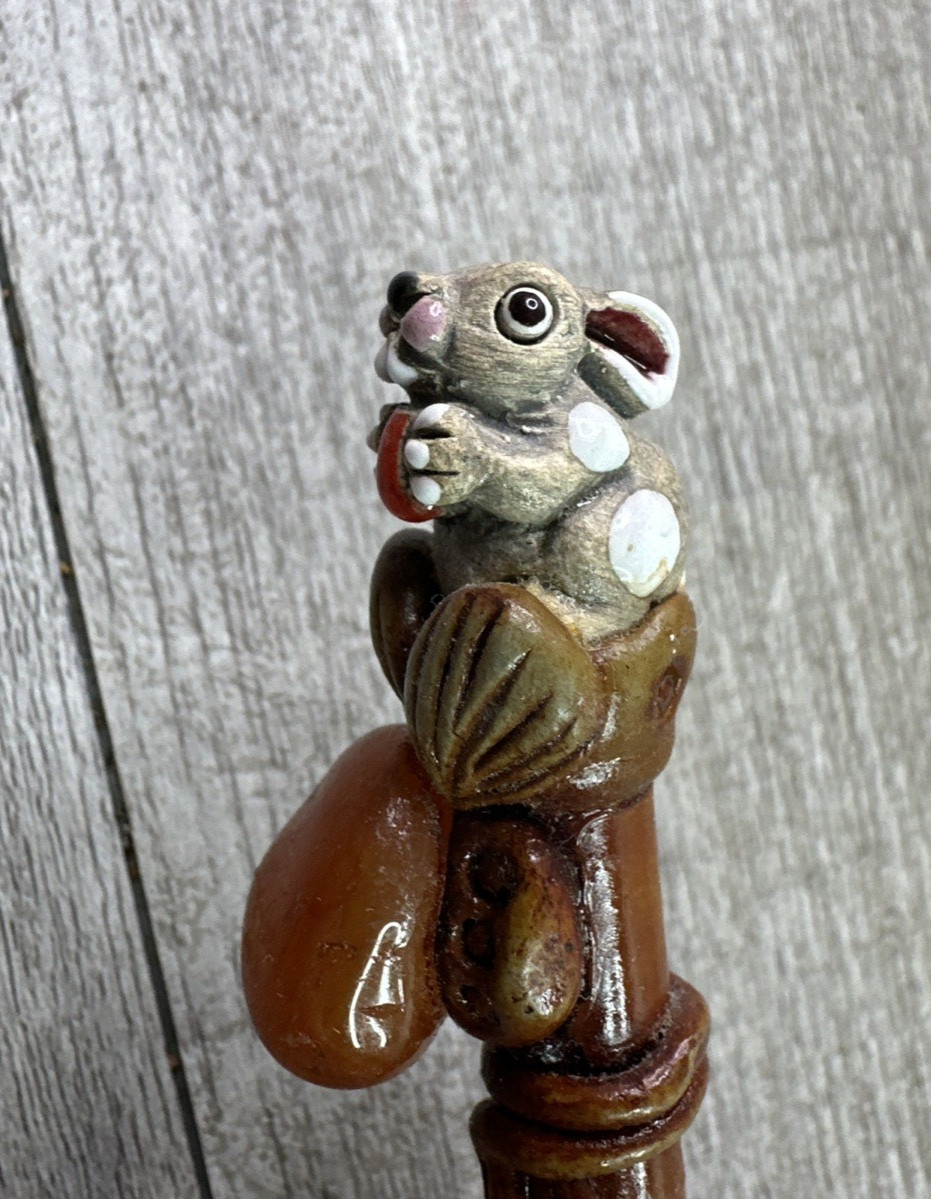 Unique Vtg Lot Of 3 Novelty Hand Detailed Pens Seal, Elephant & Rabbit w/Agates