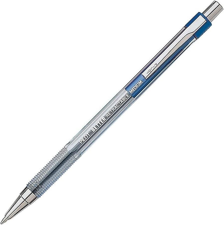 Classic Retractable Blue Ink Pens – 12 Count, Medium Point & Ergonomic Grip