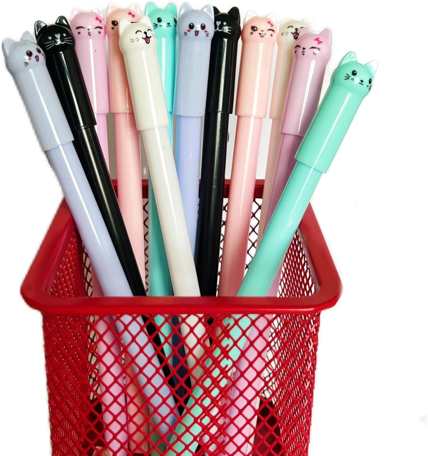 Cat Pens, 12Pcs Cute Cat Style Gel Pens with 0.5Mm Black Ink, Fun Gifts for Kids