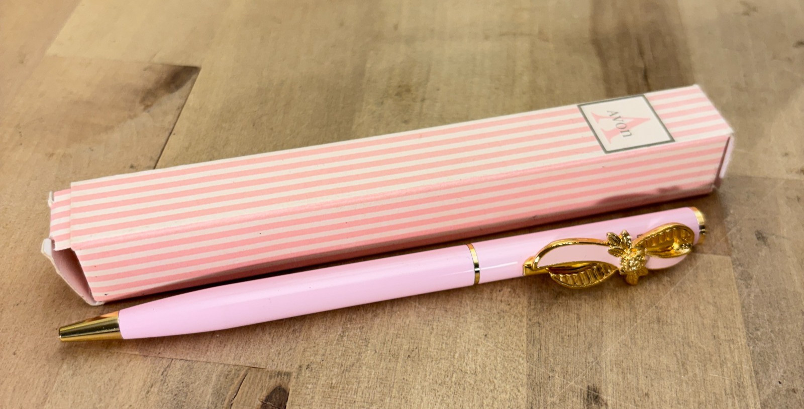 1995 Avon Pink Ribbon Pen, Enamel w Gold Tone Detail, Breast Cancer, Orig Box
