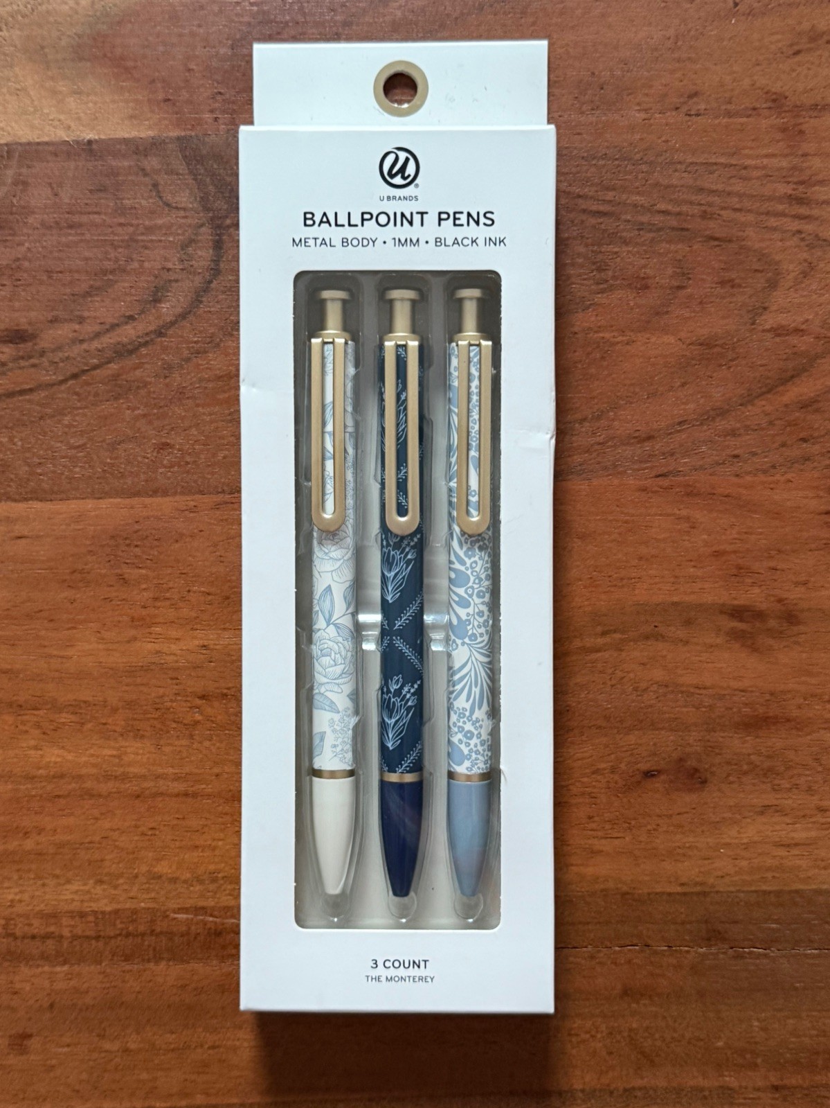 U Brands Ballpoint Pens Black Ink 1 mm MONTEREY Botanical Designs NIP 3 count