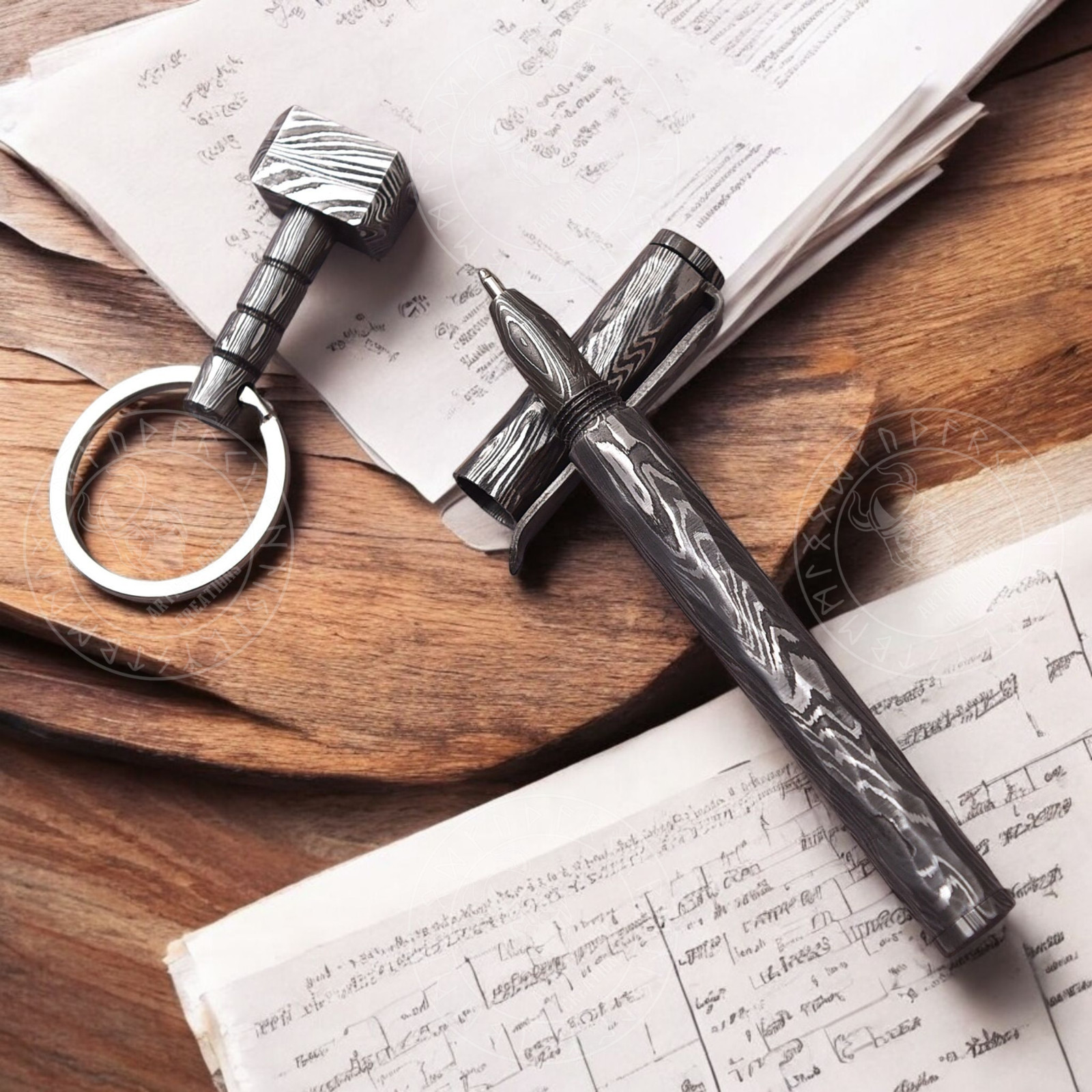 Luxury Handmade Damascus Steel ballpoint pen, Damascus Pen With Wooden Box