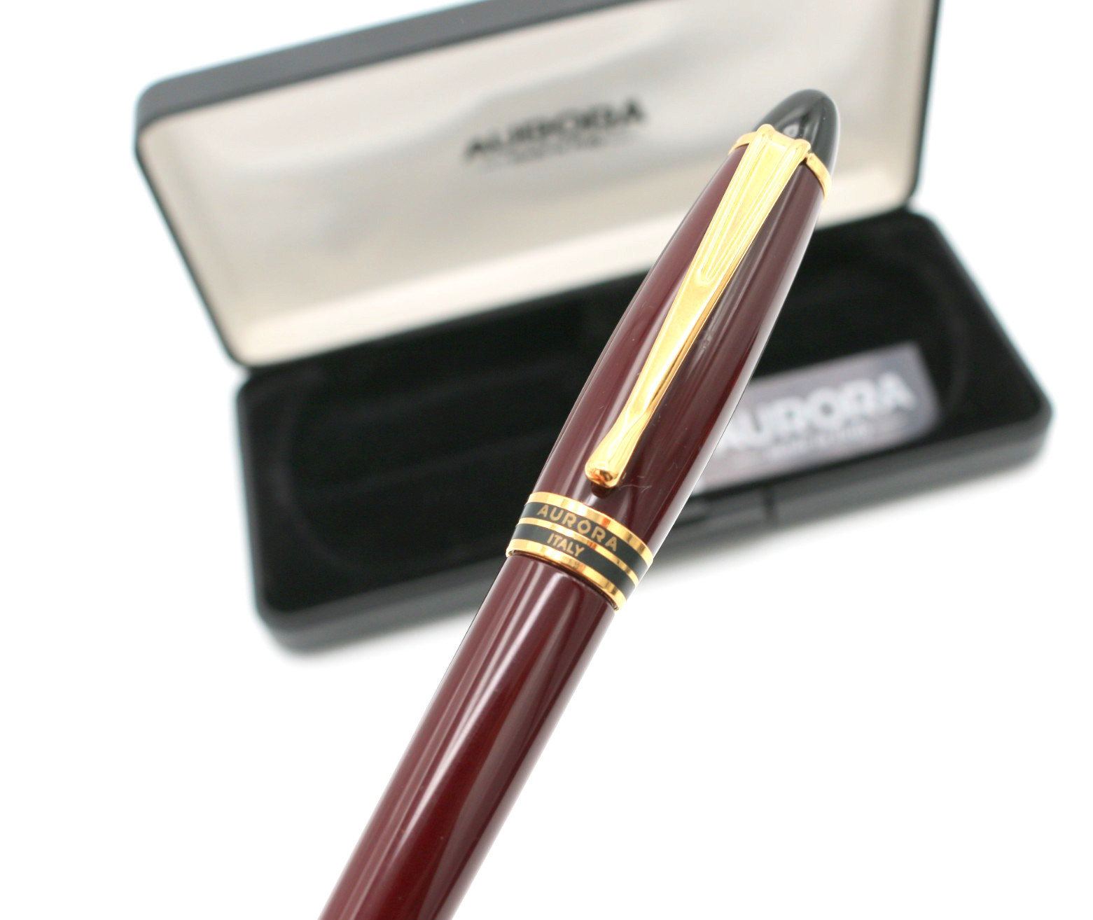Aurora Optima Burgundy Ballpoint Pen Made In Italy w/ Box & Paper *Black Ink*