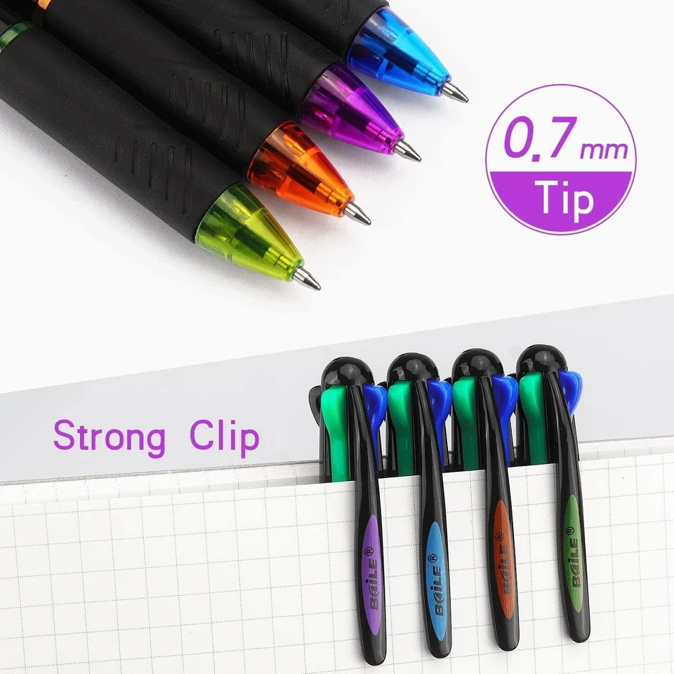 4 Pack Multicolor Ballpoint Pens 4-In-1 0.7Mm Colored Retractable Ballpoint Gift