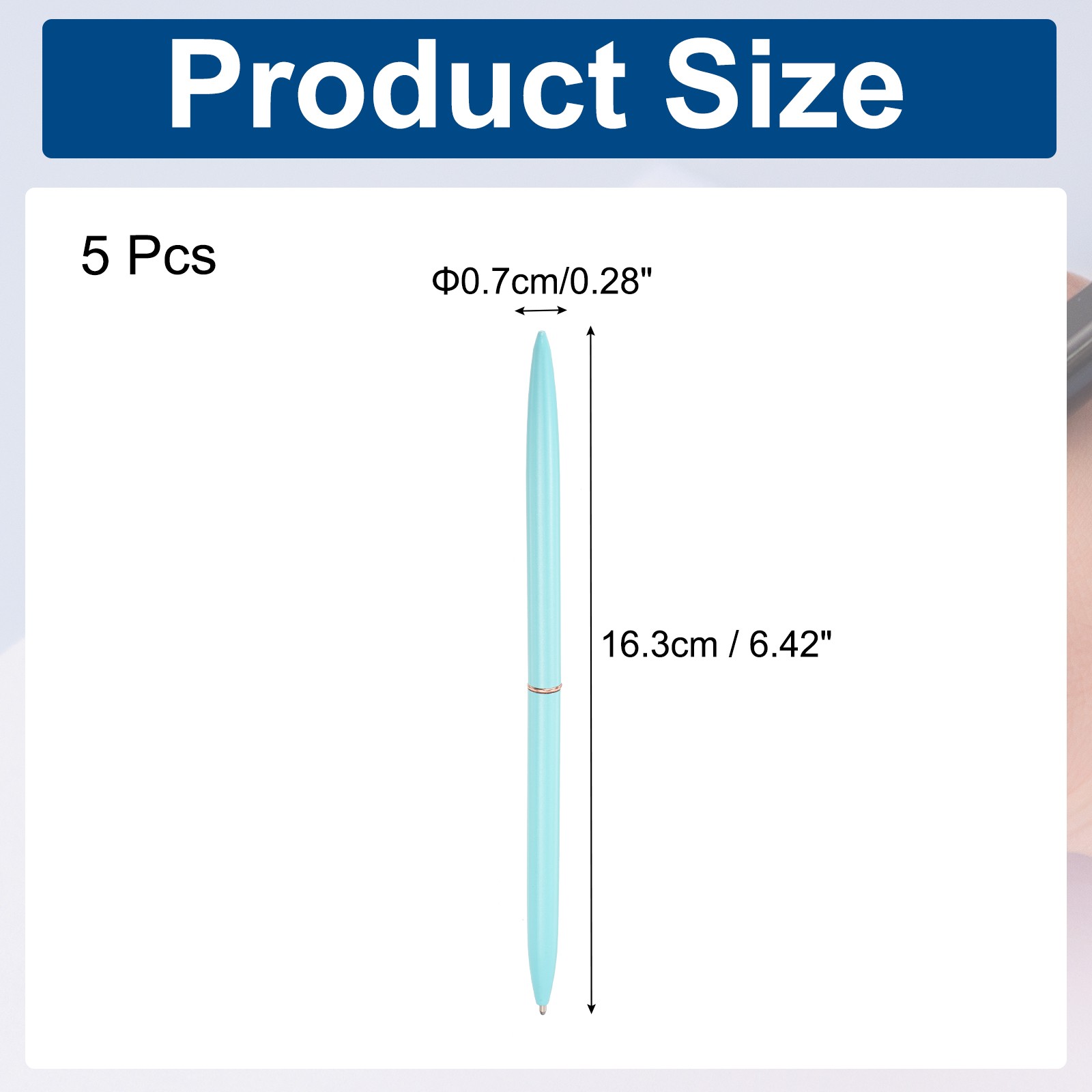 5 x Slim Metal Ballpoint Pen Black Ink 1mm Medium Point Pen, Light Blue