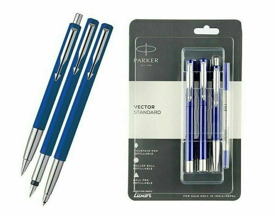 Parker Vector Standard Triple CT (FOUNTAIN, ROLLER & BALL PEN SET) BLUE BODY -1