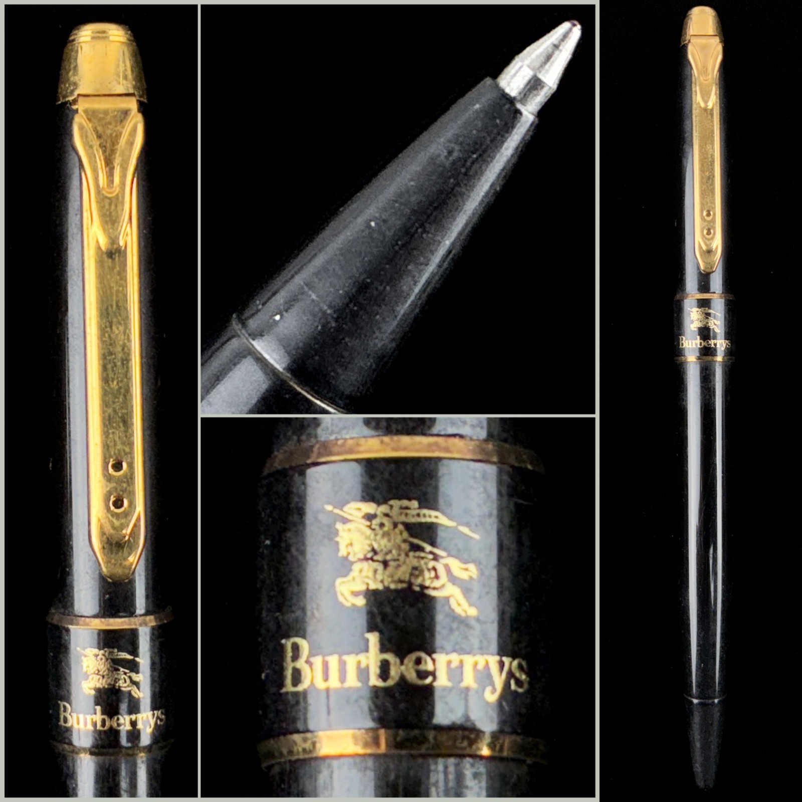 Vintage Burberry Black & Gold Knight Logo Ballpoint Pen Pentel Burberrys