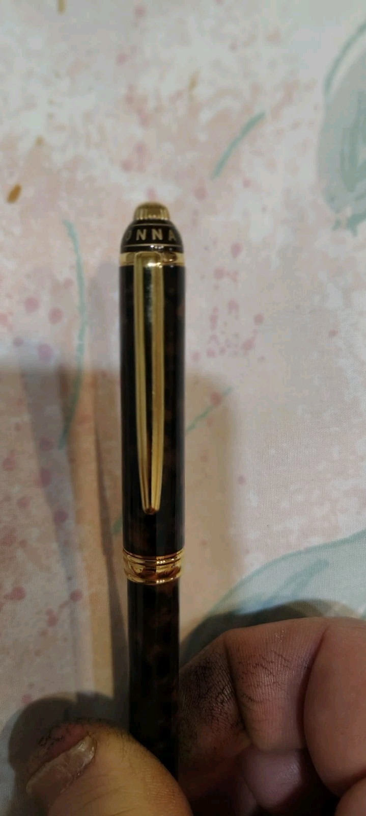 Faconnable Marble Brown Plaque Metal Ball Point Pen Swiss Made