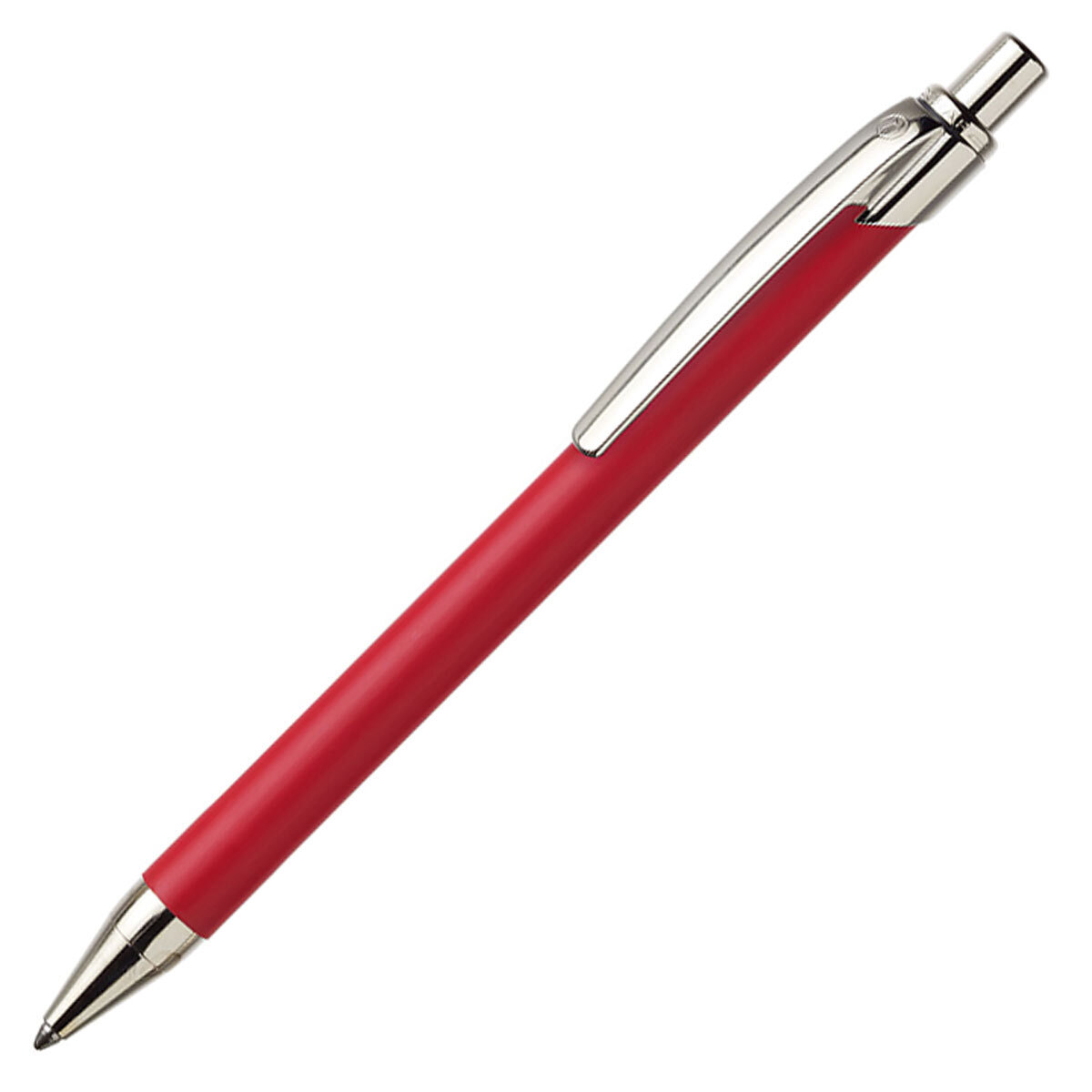Ballograf Rondo Ballpoint Pen Red Soft Rubber Surface Chrome Clip 108-66BPRED