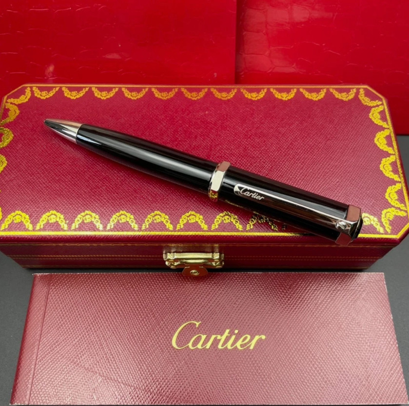 Black Silver Cartier Ballpoint Pen Metal Writing Instrument Gift Box New