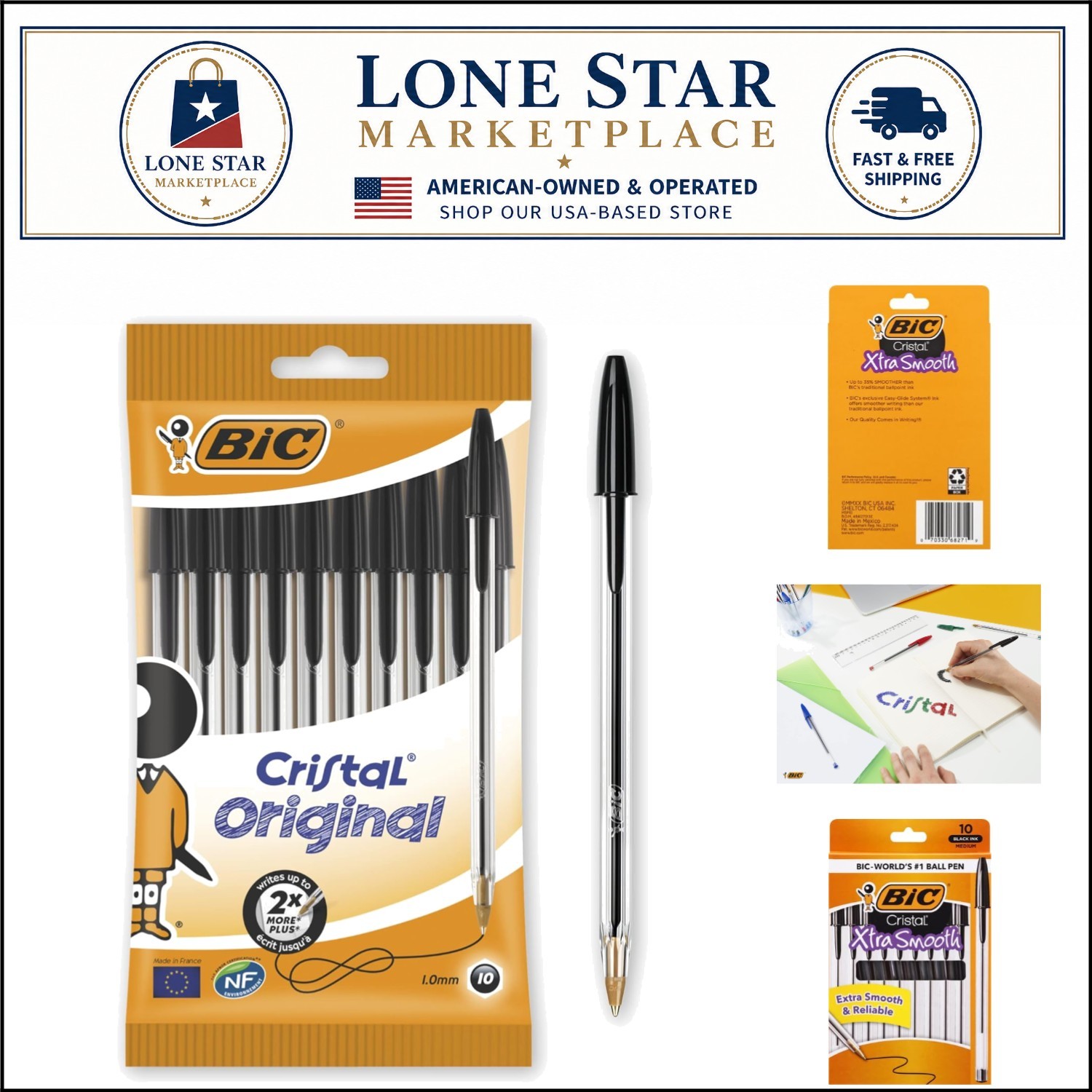 High-Quality Black Ink Ballpoint Pen Set – 10 Pens, 1.0mm Tip, Smooth Writing