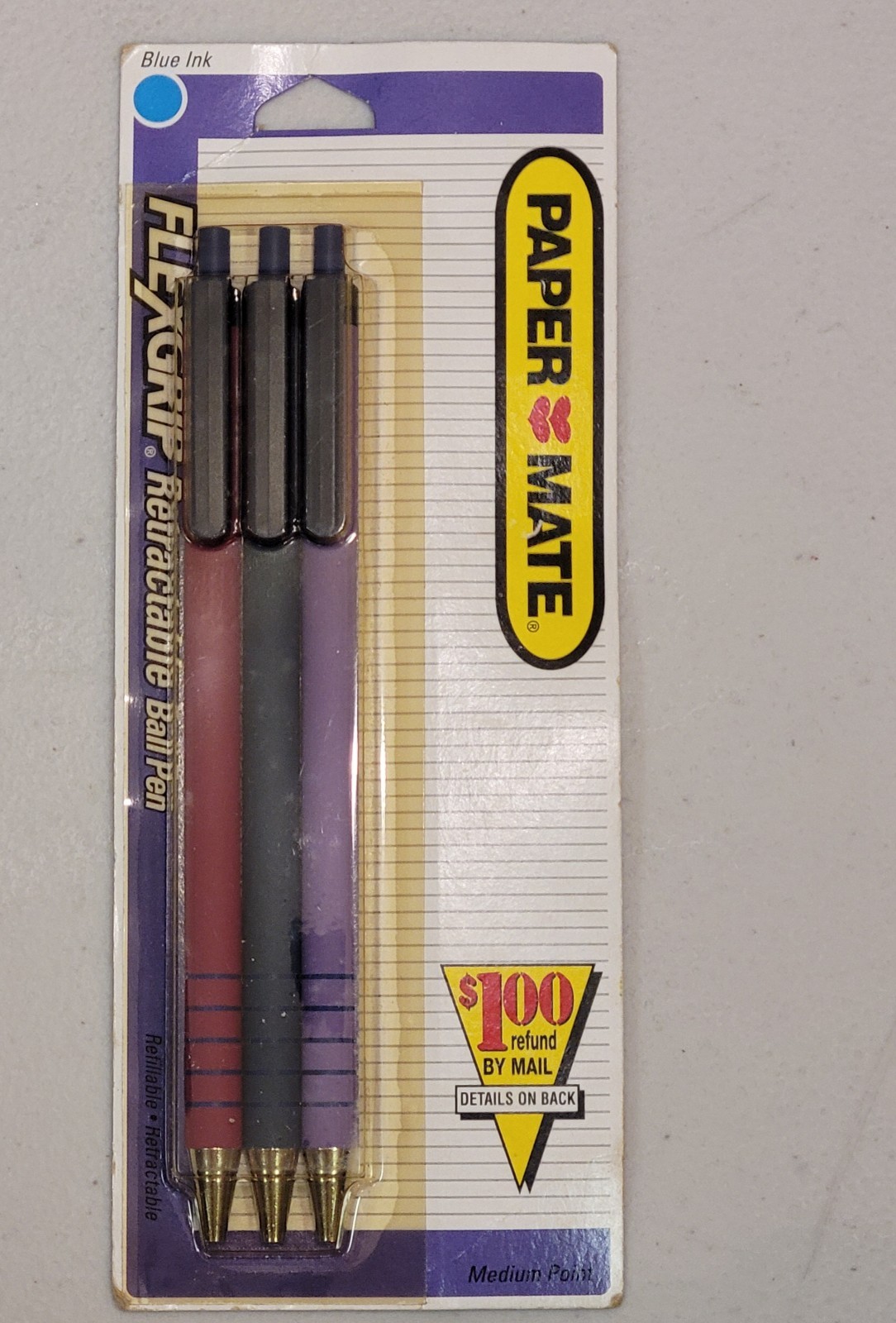 Vtg 1993 Paper Mate Flexgrip Retractable Refillable Ball Pen Blue Ink 3 Pack NEW