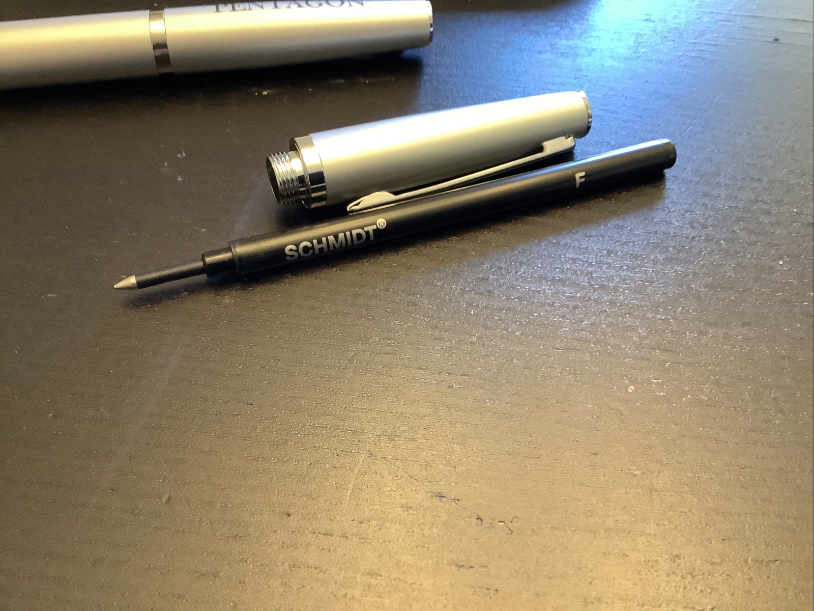 Set Of SCHMIDT Pentagon Silver Pens In Metal Case GERMANY-NEW!