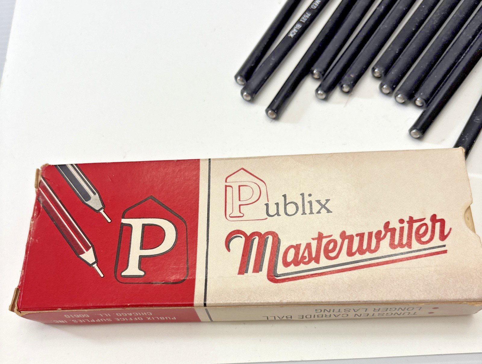 Publix Masterwriter Pens Office Supplies Box Chicago IL Vtg Dried Up Non-Working