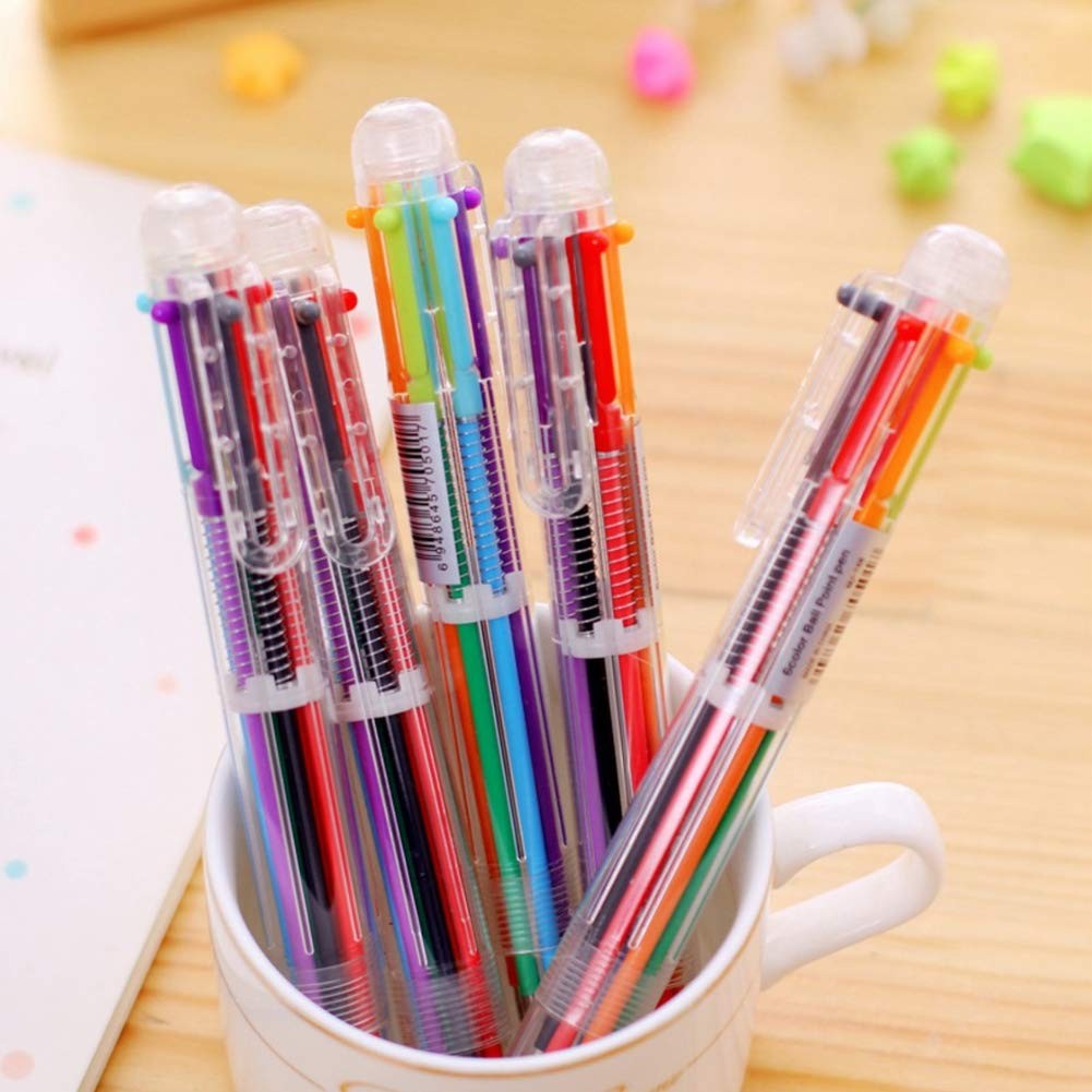 Hutou 4 Pack 0.5mm 6-in-1 Multicolor Ballpoint Pen 6 Colors Retractable Ballpoin
