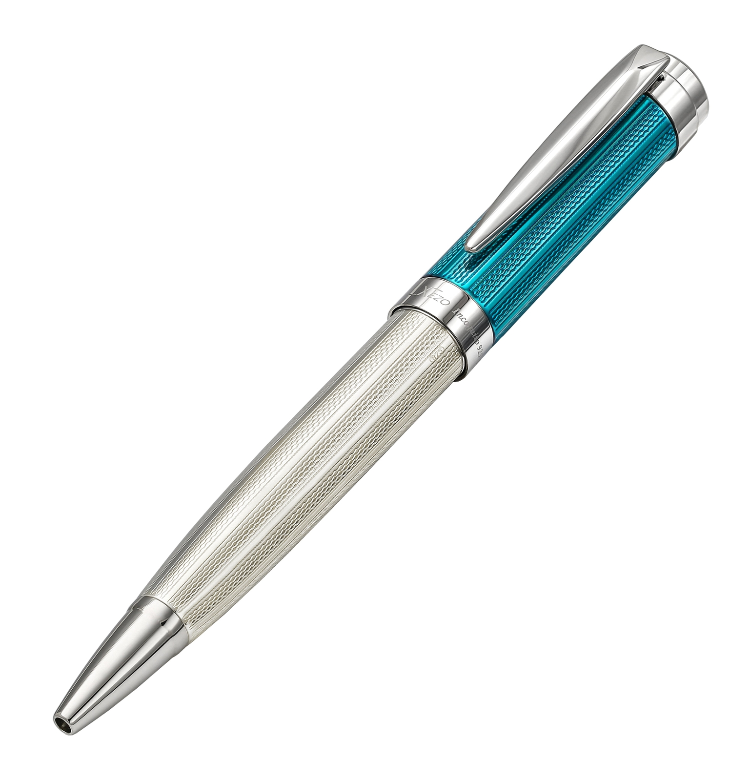 Xezo Incognito 925 Sterling Silver Platinum & Azure Blue Ballpoint Pen, Med Tip