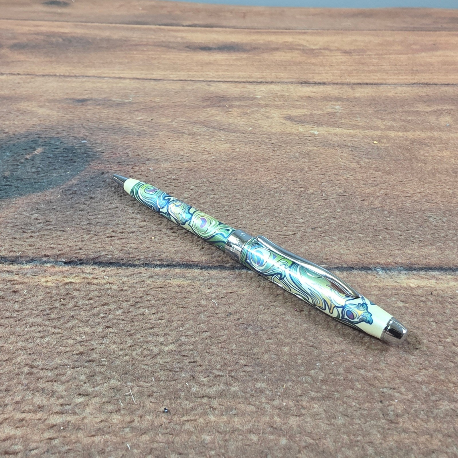 Cross Sauvage Ballpoint Pen Peacock Pattern Green Good Art Nouveau Swivel