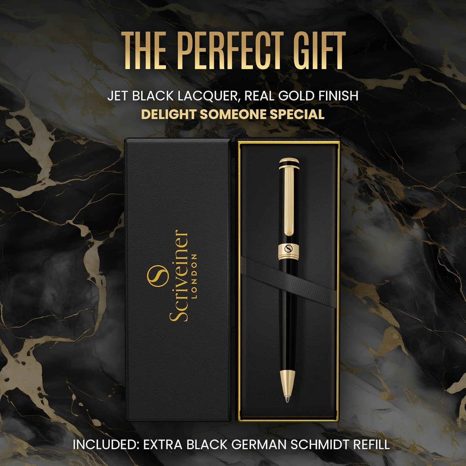 Luxury Black Lacquer Ballpoint Pen with Real Gold Plating – Schmidt Refill
