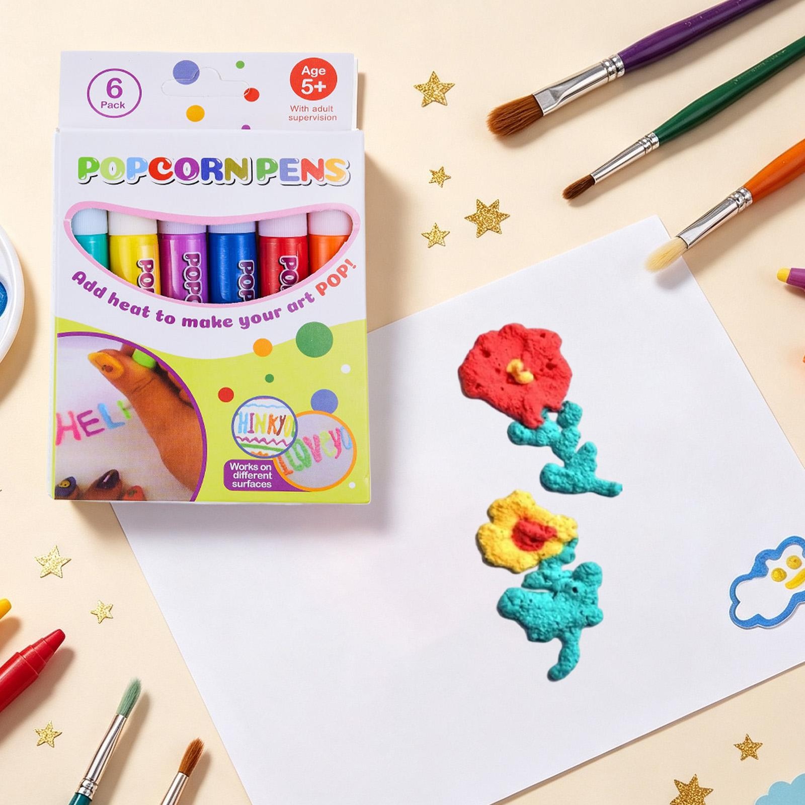 6-12 Sticks Bubble Pen Set 3D Colorful Handmade Heat Activated Painting Markers