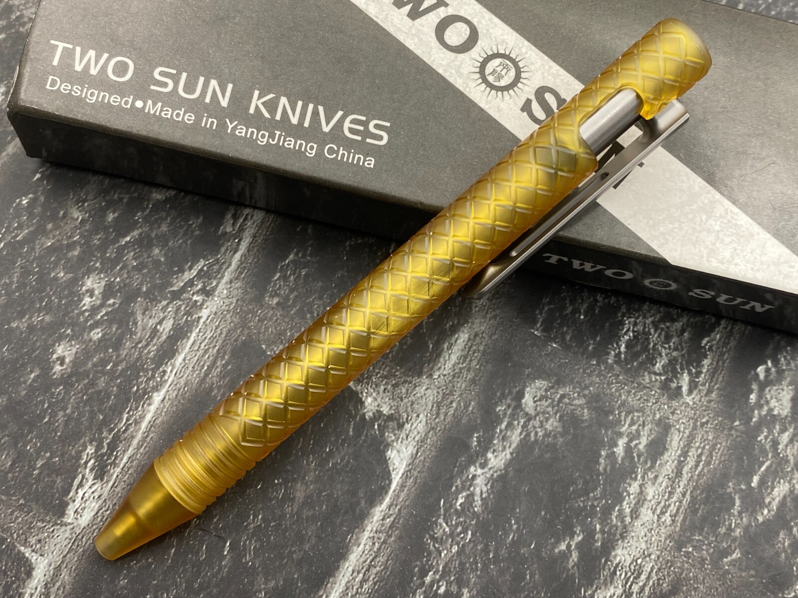 TwoSun TS-Pen37-PEI Checkered Tactical Titanium Push Button Mechanism Pen