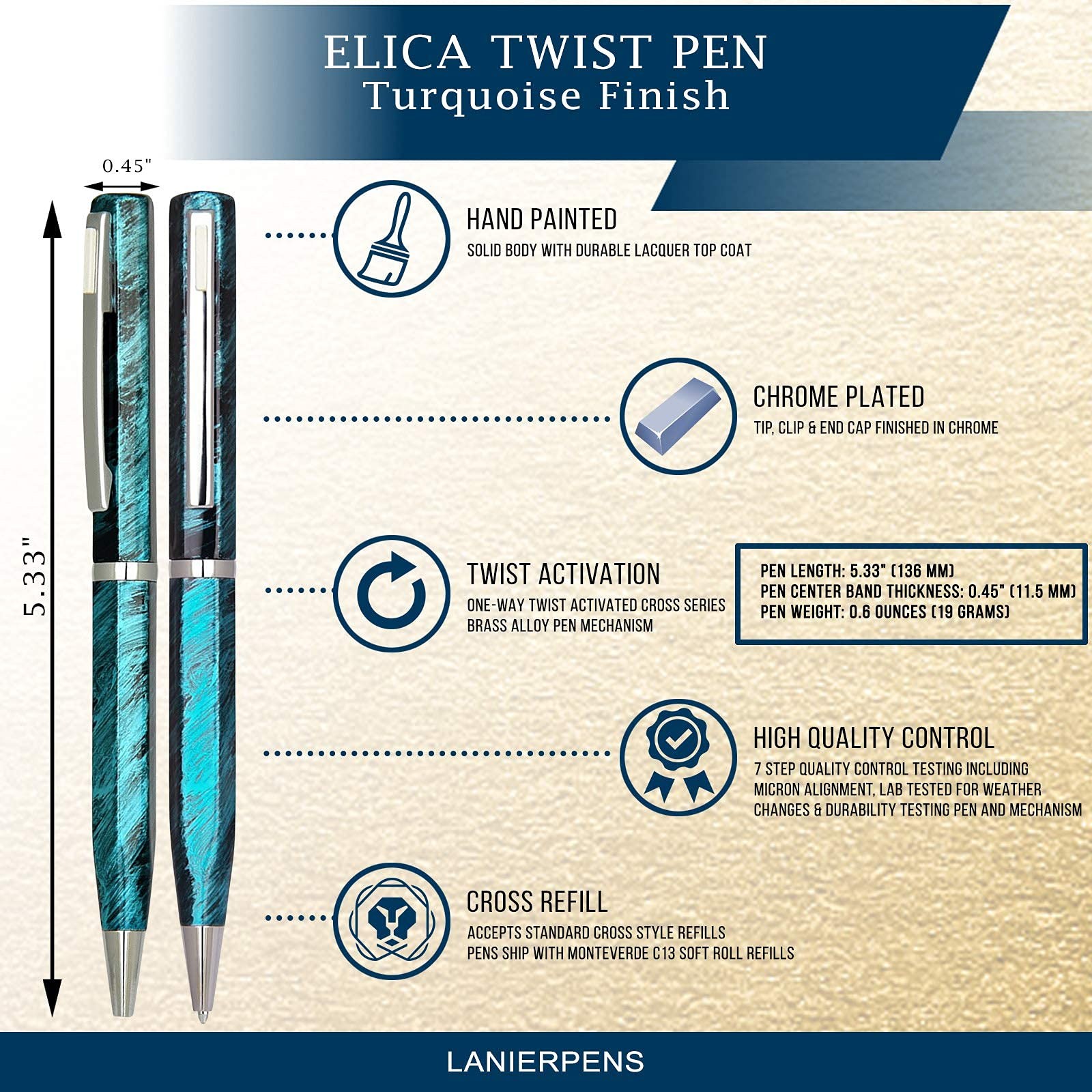 Lanier Licia Ballpoint Pen 1 Count (Pack of 1), Turquoise with White Accents