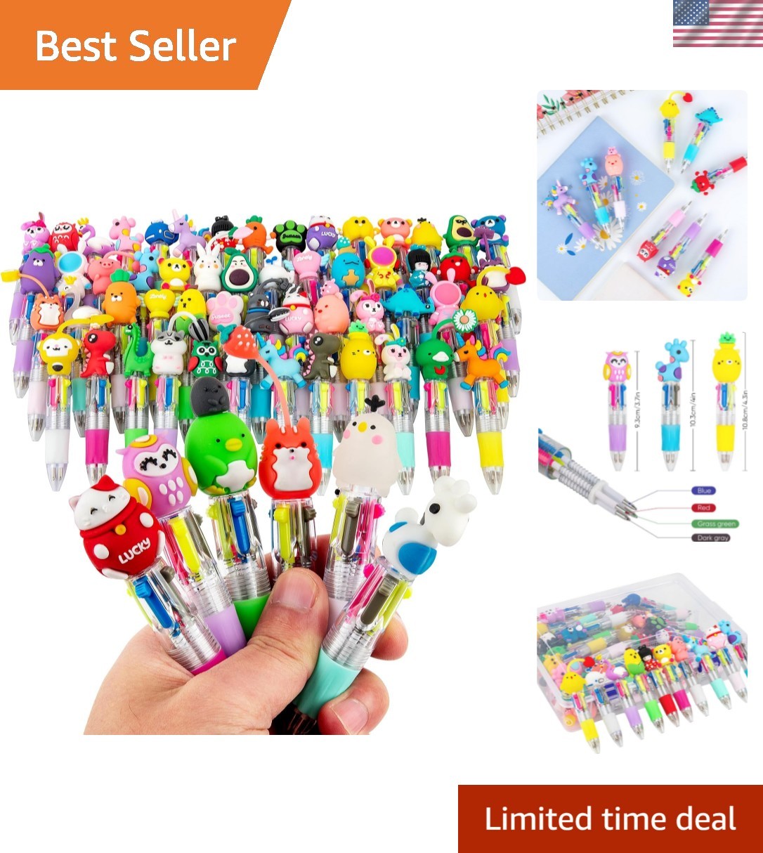 60-Pack Easter Multicolor Pen in One – Cute Easter Pens for Kids, 4-in-1 Ball…