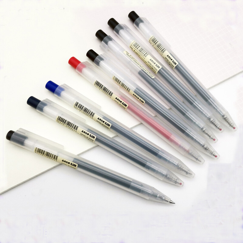 10pcs MUJI Smooth Gel-Ink 0.5mm Press Pen Ballpoint Pens Blue/Black/Red/Darkblue