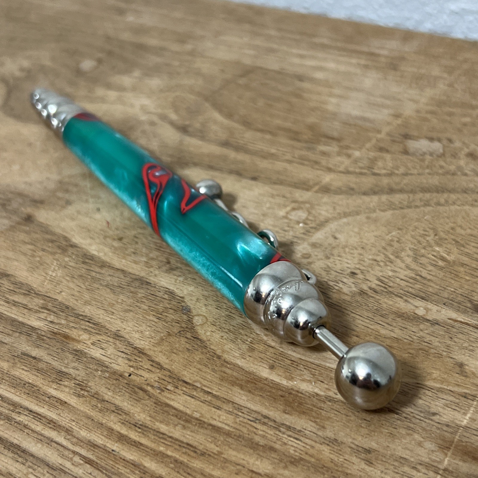 Jean Peierre LePine Zig Zag Ball Point Pen Green Red Silver Very Nice Works Grea