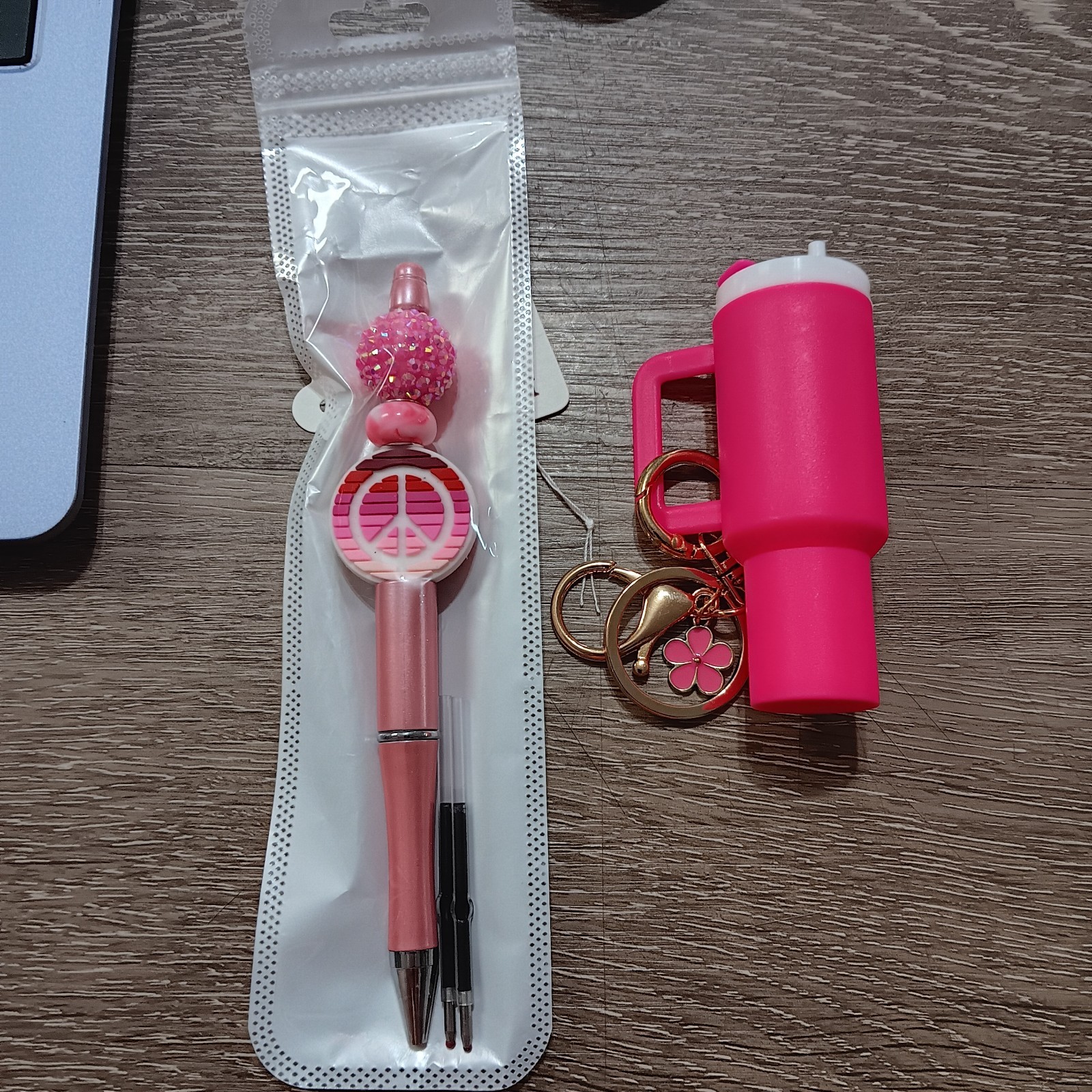 Peace symbol ball point pen with keychain tumbler