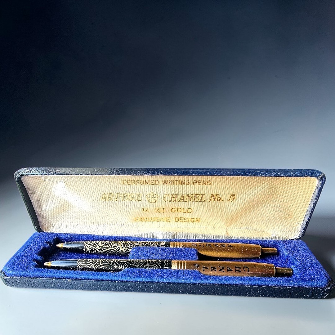 Vintage Chanel No.5 Arpege 14K Gold Filigree Perfumed Ballpoint Pen Set in Box