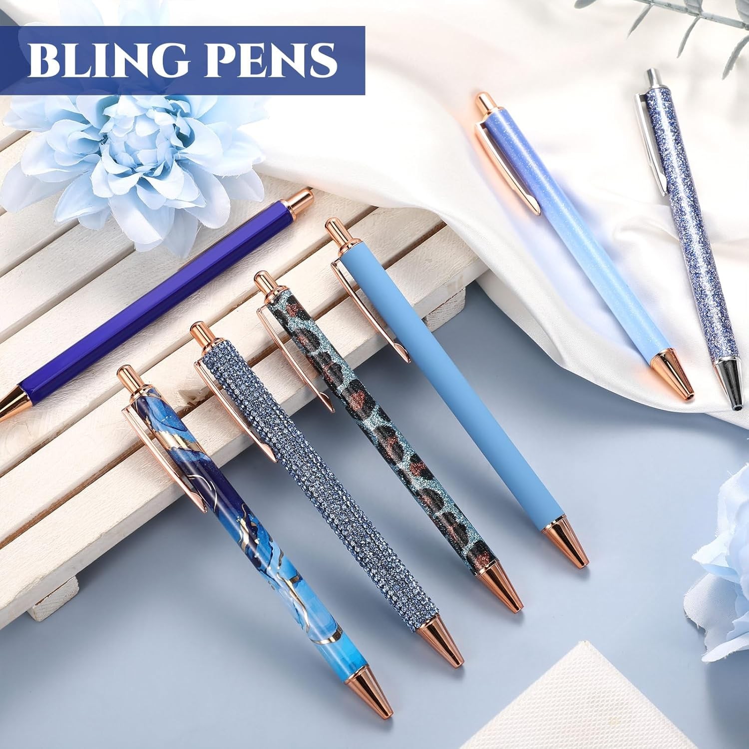 7 Pcs Fancy Pens for Women Cute Sparkly Glitter Pens with 10 Pcs Black Ink Refil