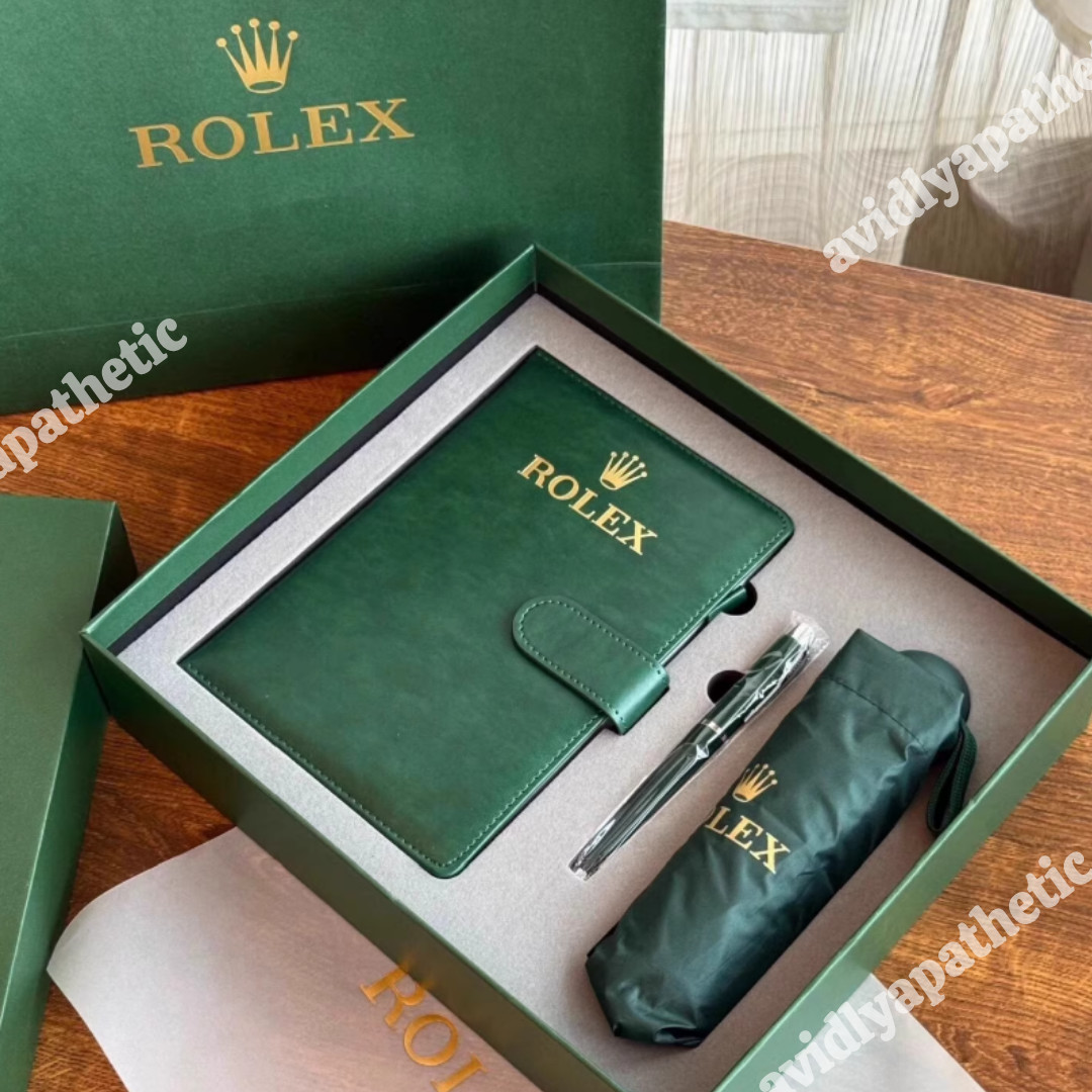 ROLEX Green Gift Set Notebook Ballpoint Pen Folding Umbrella Luxury Gift Box 💎